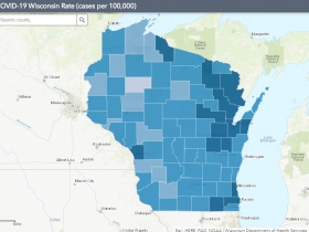 October 1st COVID-19 Wisconsin Cases Per 100,000 Residents Map