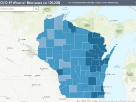 October 5th COVID-19 Wisconsin Cases Per 100,000 Residents Map