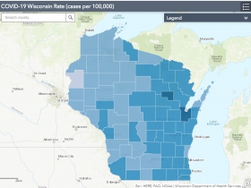 October 20th COVID-19 Wisconsin Cases Per 100,000 Residents Map