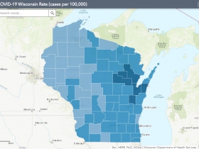 October 25th COVID-19 Wisconsin Cases Per 100,000 Residents Map