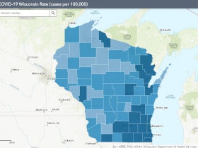 August 28th COVID-19 Wisconsin Cases Per 100,000 Residents Map