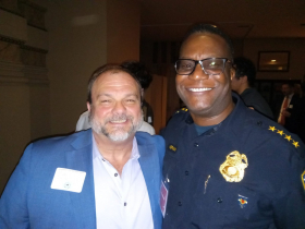Michael Maistelman and Police Chief Jeffrey Norman at the 178th City Birthday Party. Photo by Michael Horne.