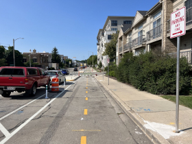 Two-Way Protected Bike Lane on N. Van Buren Street near E. Pleasant Street