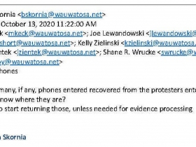Emails in the inboxes of Wauwatosa SOG detectives discussing the cell phones of protesters