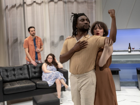 Nick Narcisi, Emily Vitrano, Jonathan Bangs and Cara Johnston in Renaissance Theaterworks’ production of L”APPARTEMENT by Joanna Murray-Smith