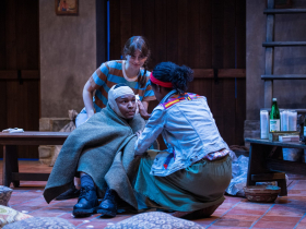 Rebecca Kent, Ethan Hightire and Tyler Cruz in Renaissance Theaterworks’ production of “Cardboard Piano” by Hansol Jung