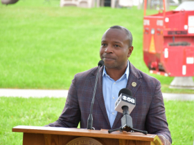 Mayor Cavalier Johnson at Stella's Playground groundbreaking.