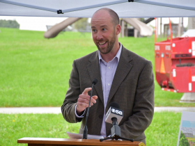 City Engineer Kevin Muhs at Stella's Playground groundbreaking.