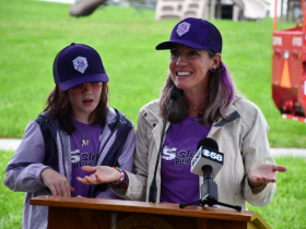 Stella and Therese Schneider at Stella's Playground groundbreaking.