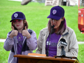 Stella and Therese Schneider at Stella's Playground groundbreaking.