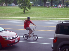 Andy Tillman takes a vintage folding bike for a ride.