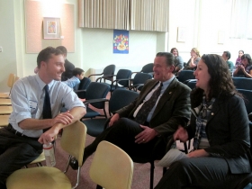 Dan Adams, neighborhood plan coordinator for LBWN, chats with Alderman Robert G. Donovan and Marina Dimitrijevic, chairwoman of the Milwaukee County Board of Supervisors.