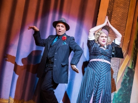 (l. to r.) Doug Jarecki (Gangster 1) and Kelly Doherty (Gangster 2) in rehearsal for Skylight Music Theatre’s production of Kiss Me, Kate May 17 – June 16.