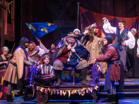 Ben Gulley (Quasimodo, center) and the cast in Skylight Music Theatre’s production of The Hunchback of Notre Dame running May 20 – June 12, 2022.