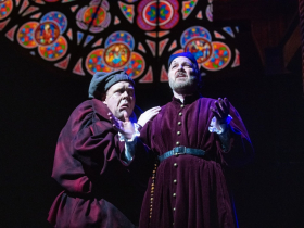 Ben Gulley (Quasimodo) and Kevin Anderson (Frollo) in Skylight Music Theatre’s production of The Hunchback of Notre Dame running May 20 – June 12, 2022.