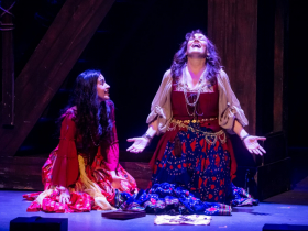 Alanis Sophia (Esmerelda) and Janet Metz (Mahiette) in Skylight Music Theatre’s production of The Hunchback of Notre Dame running May 20 – June 12, 2022.