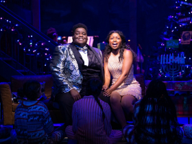 Kevin James Sievert and Daryn Alexus in Skylight Music Theatre’s production of A Jolly Holiday: Celebrating Disney’s Broadway Hits. 