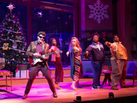 (l. to r.) Joey Chelius, Daryn Alexus, Samantha Sostarich, Shawn Holmes and Kevin James Sievert in Skylight Music Theatre’s production of A Jolly Holiday: Celebrating Disney’s Broadway Hits.