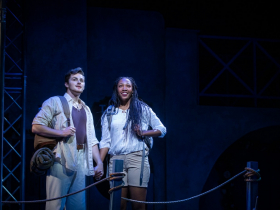 Ben Broughton (Sky) and Camara Stampley (Sophie Sheridan) in Skylight Music Theatre’s production of Mamma Mia! running September 23 – October 16, 2022.