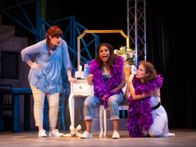 (l. to r.) Amanda Satchell (Rosie), Lisa Estridge (Donna Sheridan) and Kelly Britt (Tanya) in Skylight Music Theatre’s production of Mamma Mia! running September 23 – October 16, 2022.