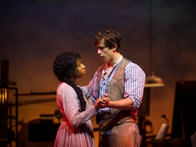 (l. to r.) Brittani Moore (Laurey Williams) and Lucas Pastrana (Curly McLain) in Skylight Music Theatre’s production of Oklahoma! September 27 – October 13.