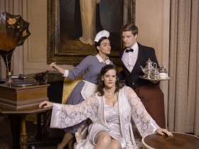 Cassandra Black as the Duchess, Kaleigh Rae Gamaché as the Maid and Benjamin Robinson as the Waiter