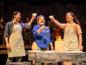 (left to right) Micah Friedman as Percy Talbott, Suzanne Graff as Hannah Ferguson, and Rachael Zientek as Shelby Thorpe in Skylight Music Theatre’s production of The Spitfire Grill, running February 27 through March 15, 2026.