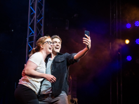 (l. to r.) Kennedy Caughell (Katie) and Justin Matthew Sargent (Jay) in Skylight Music Theatre’s world premiere developmental production of SuperYou