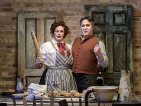 Christina Hall (Mrs. Lovett) and Andrew Varela (Sweeney Todd) in Skylight Music Theatre’s Sweeney Todd running May 19 – June 11.