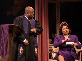 (l. to r.) Shawn Holmes (Pastor) and Erica Cherie (Pastor’s Wife) in Skylight Music Theatre’s production of Raisin running April 8-24, 2022.