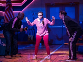 Kaylee Annable (Logainne SchwartzandGrubenierre, center) and cast members of Skylight Music Theatre’s production of The 25th Annual Putnam County Spelling Bee running February 7 – February 23, 2020.