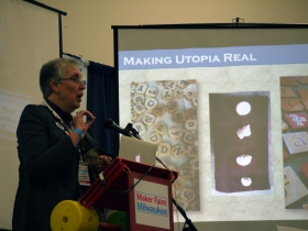 One of the many speakers, “Everyday Utopia,” all about creating new worlds