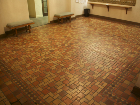 Lobby in the Julia Klatt Apartments on Marshall Ave with Continental’s Flandria tiles and deco tile border