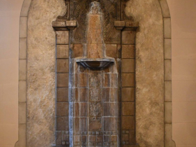 The historic Edgewater Apartments on the Gold Coast boasts twin fountains with a custom peacock motif from the famous Batchelder-Wilson Tile Co., of Pasadena, CA.  The apartments were built in 1925.