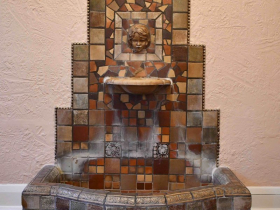 This Batchelder fountain mixed with Continental Flandria tile has a twin fountain in another home, both built in 1928/29.