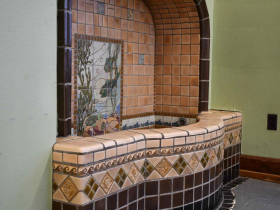 Waiting for new ownership, the abandoned Emanuel Philipp School has a rare fish pond with tiles from the Continental Faience & Tile Co. and installed in 1932.  This fountain was one of two that the architects Eschweiler & Eschweiler designed for school buildings, the other non-extant at Lake Bluff Elementary in Shorewood.