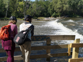 At 7 river miles from Lake Michigan, the manmade Estabrook Falls is the focus of in-channel fish passage engineering work as early as 2024. Just upstream, the Estabrook Dam was removed in 2018.