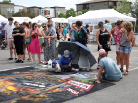Artists, Jamie and Craig Rodgers, from Richmond Center, WI. at the 2019 MOWA, Art & Chalk Fest