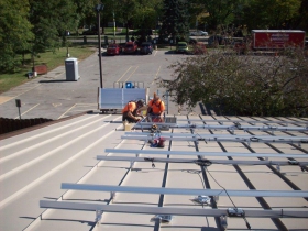 Oct. 16 saw the installation of the first panels on the south and east roof of Sacred Heart.