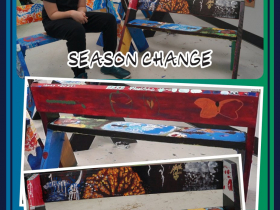 Noah Calvin and his bench, 'Season Change.'