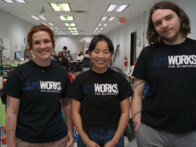 ArtWorks for Milwaukee lead artist assistants Sydney Eserkaln, Lily Gruenewald, and Mitchell Liebhauser.