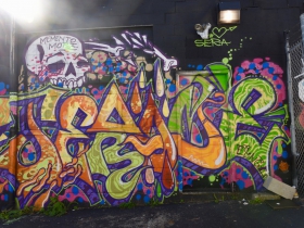 This graffiti-style mural is south of West National Avenue and 11th Street