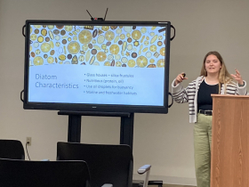 UW-Milwaukee student Mary Larson presents on her diatom research as part of the Cuhel-Aguilar Lab in May 2024