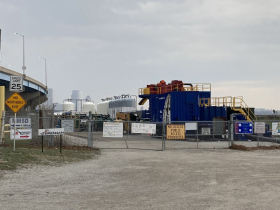 The treatment facility for de-watering dredged materials piped from the We Energies project adjacent to the Confined Disposal Facility (CDF) in April 2023