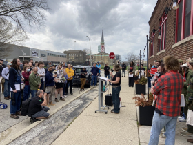 Anodyne workers and supporters rally in support of a living wage and a union contract. Photo taken April 15, 2026 by Graham Kilmer.
