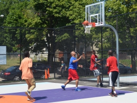Basketball at Columbia Playfield on the day of its reopening