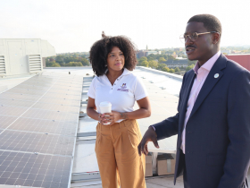 County Board Chairwoman Marcelia Nicholson and County Executive David Crowley