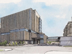 Conceptual design for new criminal courthouse looking south at the intersection of N. 9th St. and W. State St. 