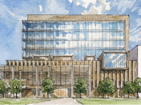 Conceptual rendering of new courthouse looking north from MacArthur Square