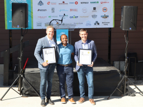 Mayor Cavalier Johnson isses mayoral proclamations for "Downtown Dog Park heroes" Paul Schwartz (left) and Matt Dorner (right)